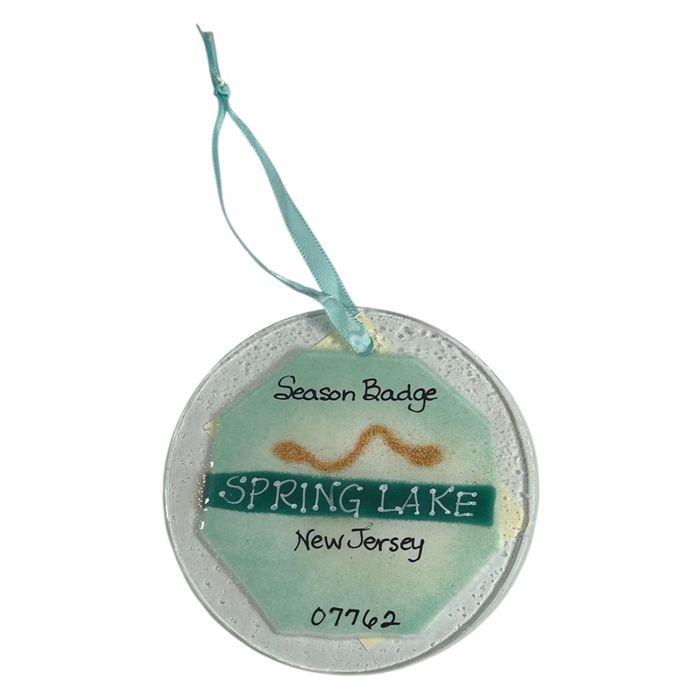 Fused Art Glass Handpainted “Spring Lake New Jersey” 4.25” Sun catcher Ornament